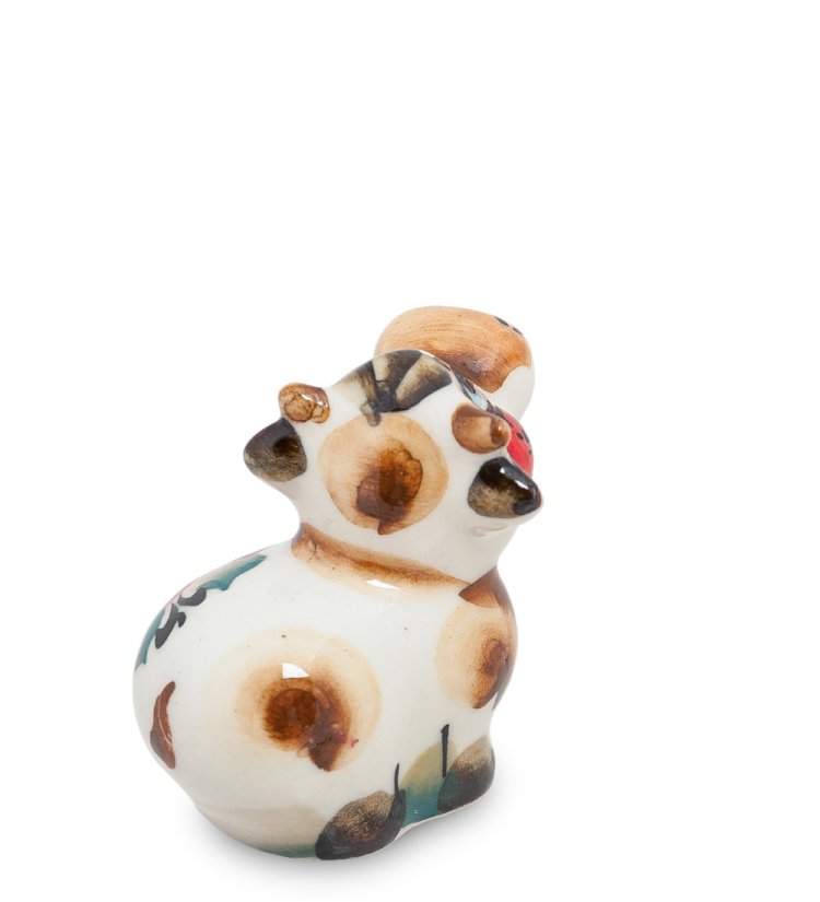 Статуэтка маленькая коровка символ 2021 года Цветная гжель ГЛ-143, фотография со спины