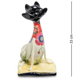 Статуэтка из фарфора Черно-белый кот с цветами