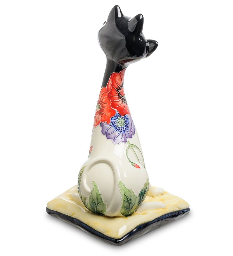 Статуэтка из фарфора Черно-белый кот с цветами Pavone JP-156/ 6, фотография со спины