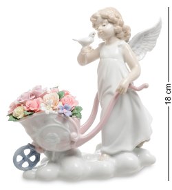 Статуэтка из фарфора Девочка Ангел с тележкой цветов