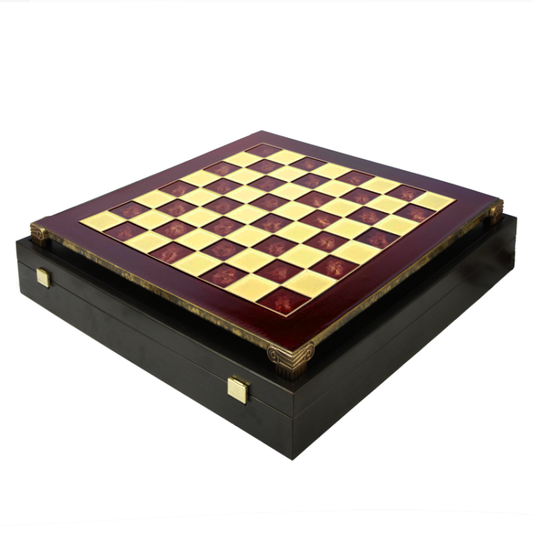 Шахматы Троянская война, красная доска, фигуры бронзовые Manopoulos MP-S-4-C-36-RED, фотография шахматной доски