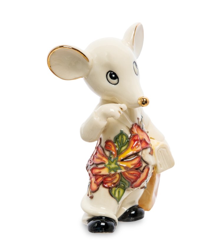 Статуэтка из фарфора Мышонок с портфелем и книгой Pavone JP-121/ 5, фотография сбоку