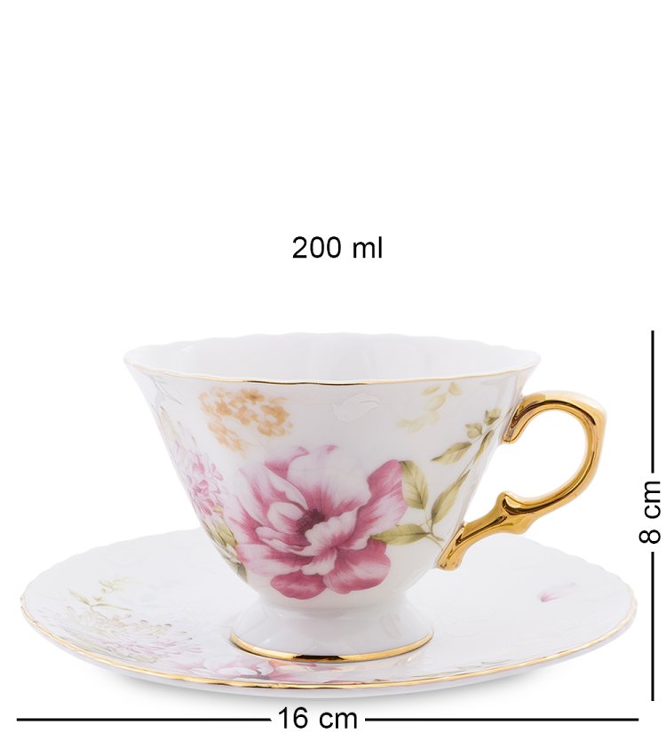 Чайный набор из фарфора на 2 персоны Фиор де Парадис, розовый Pavone AS-54, фотография кружки и блюдца