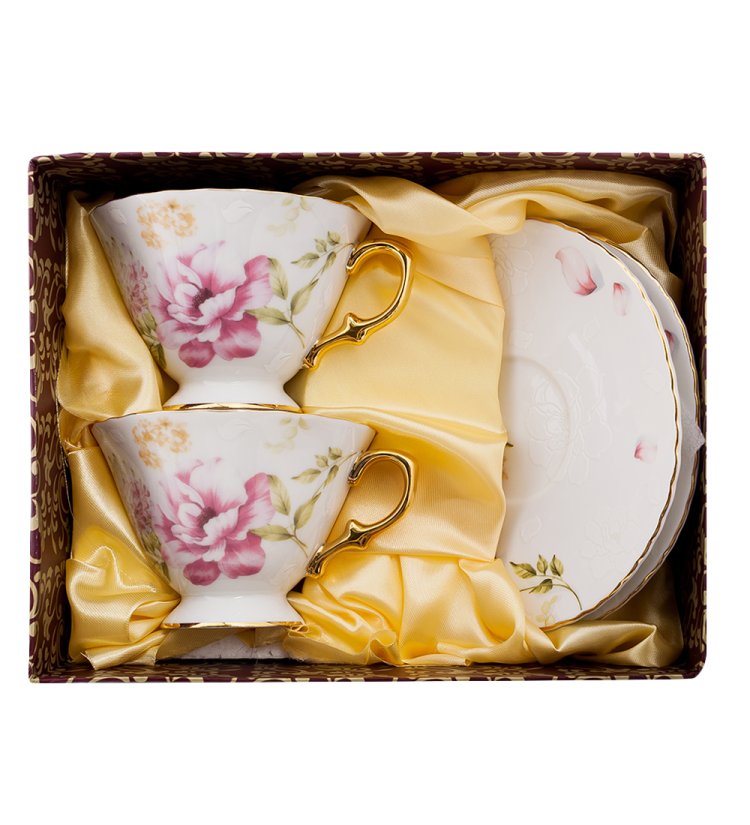 Чайный набор из фарфора на 2 персоны Фиор де Парадис, розовый Pavone AS-54, фотография в упаковке