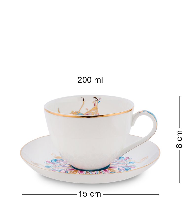 Чайный набор на 2 персоны с 4 тарелками Песня Мотылька Pavone JK- 94, фотография чайной пары
