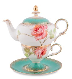 Чайная пара с чайником из фарфора Миланская Роза