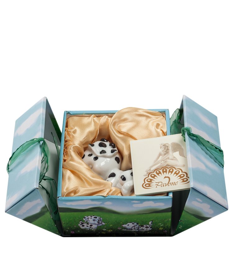 Фигурка из фарфора Задумчивый щенок Долматина Pavone JP-02/ 5, фотография в упаковке