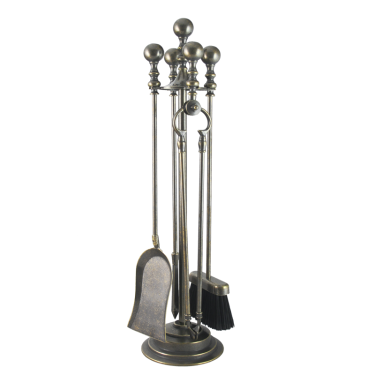 Каминный набор Бочча 4 предмета на подставке, бронзовый Alberti Livio AL-80-350-B-ANT
