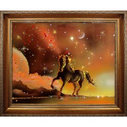 Картина Конь на закате в багете c кристаллами Swarovski