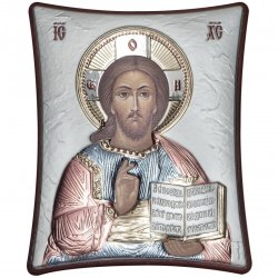 Цветная Икона Иисус Христос в коричневой рамке на ножке, Размер 8x9 см