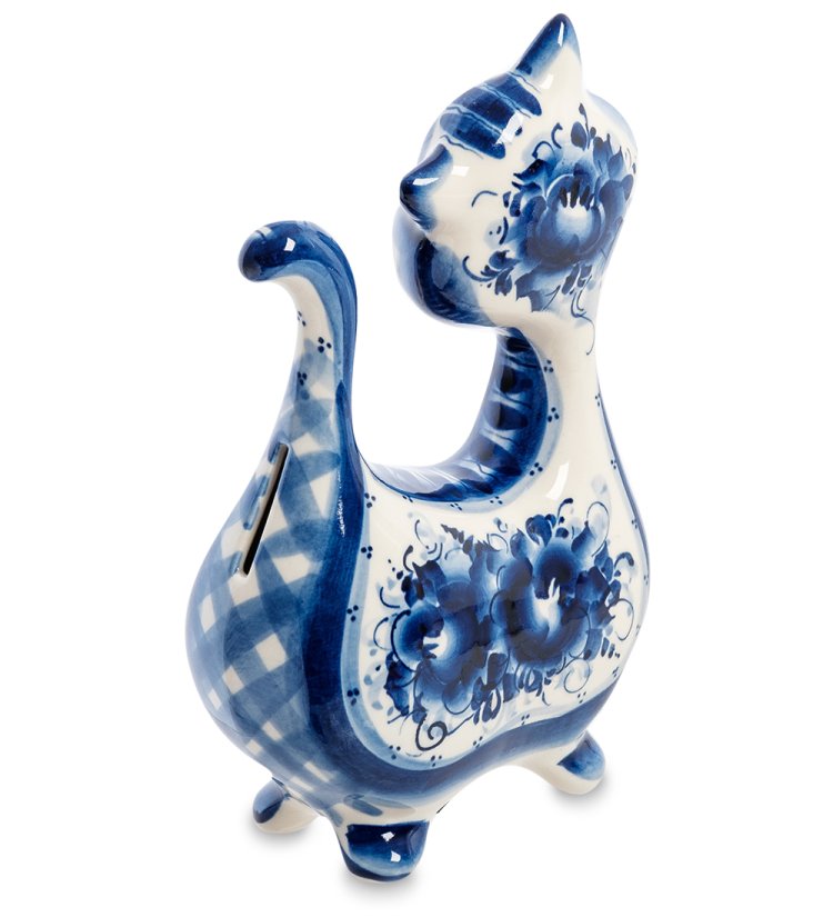 Копилка Кот-Ватрушка Голубая гжель ГЛ-514, фотография сбоку