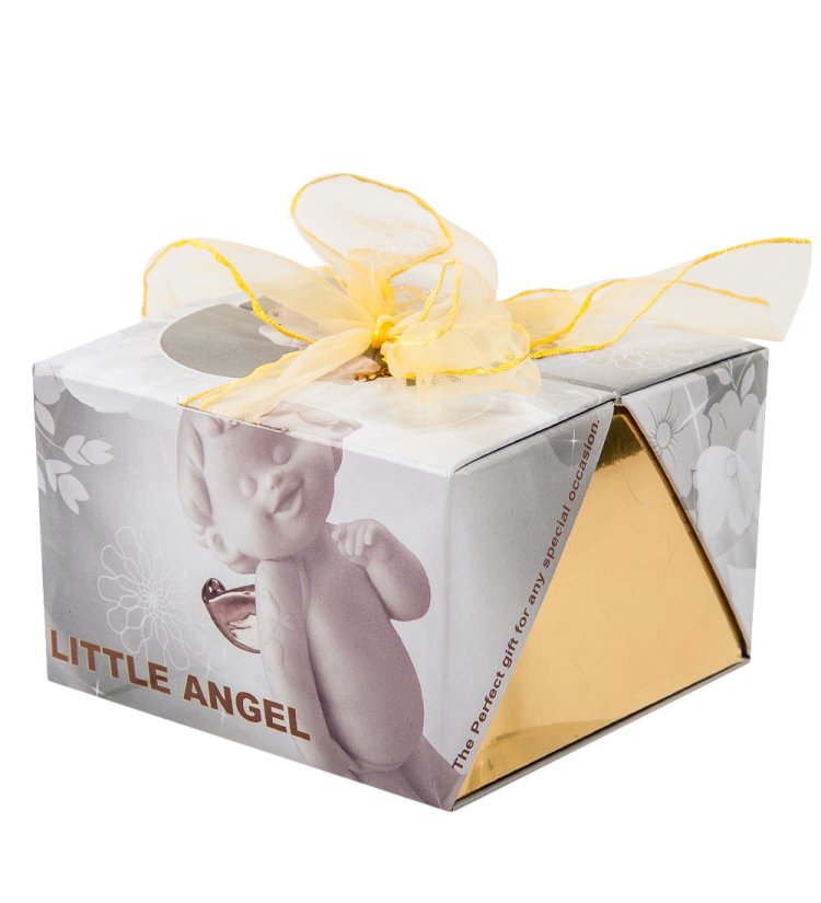 Статуэтка из бисквитного фарфора Задумчивый Амурчик с Золотыми крыльями Pavone JP-48/ 4, фотография коробочки