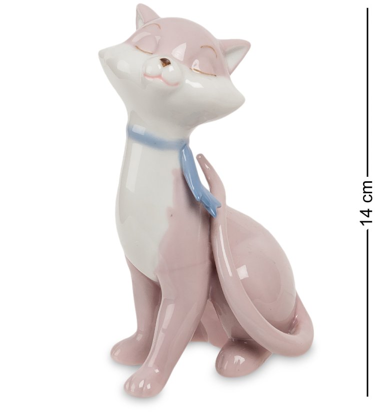 Статуэтка из фарфора Розовая кошка с голубым ошейником Pavone JP-31/ 24