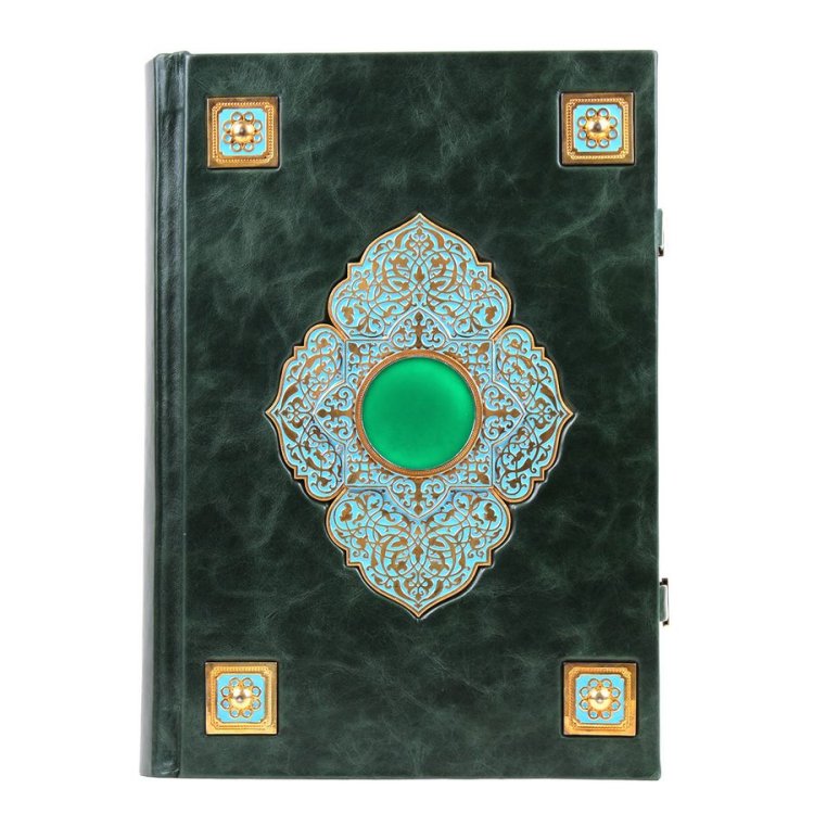 Книга в кожаном переплете Коран на арабском языке с драгоценными металлами и камнями BG1293M, фотография обратной стороны