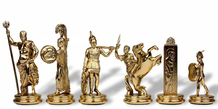 Большие Шахматы Троянская война, коричневая доска Manopoulos MP-S-19-54-BRO, фотография золотых фигур