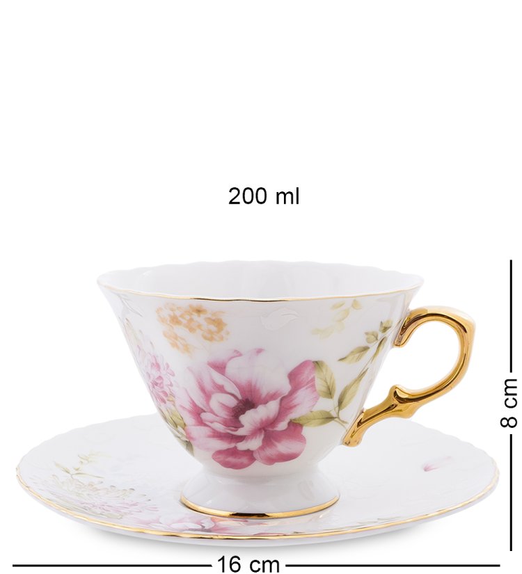 Чайный набор из фарфора на 6 персон Фиор де Парадис, розовый Pavone AS-55, фотография чашки и блюдца