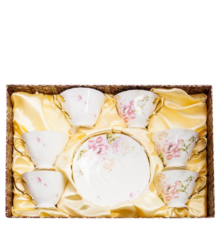 Чайный набор из фарфора на 6 персон Фиор де Парадис, розовый Pavone AS-55, фотография в упаковке