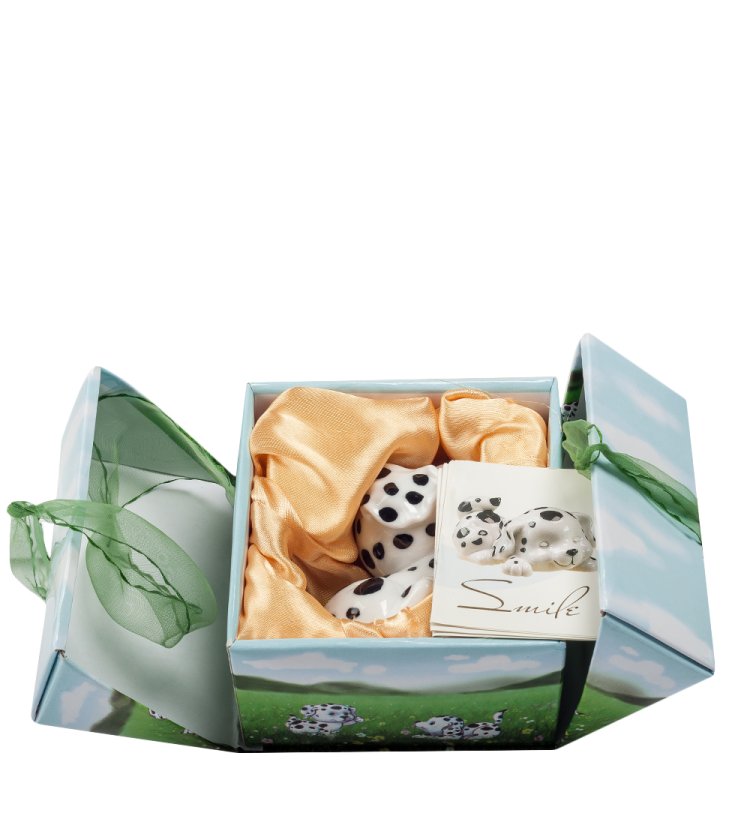 Фигурка из фарфора Играющий щенок Долматина Pavone JP-02/ 7, фотография в упаковке