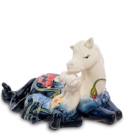 Статуэтка из фарфора Мама Лошадка - Синий Декор с цветами