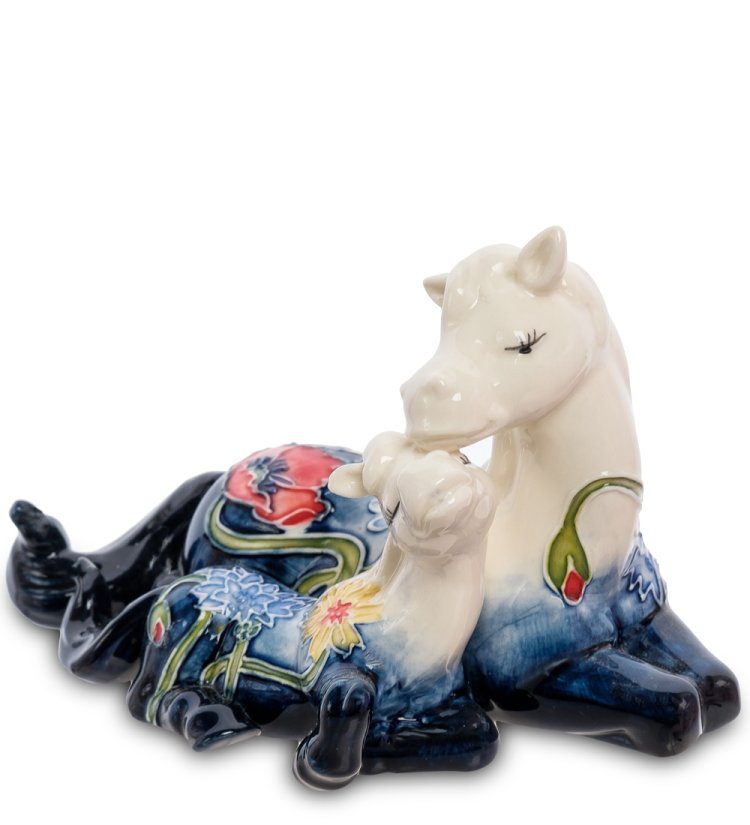 Статуэтка из фарфора Мама Лошадка - Синий Декор с цветами Pavone JP-61/51