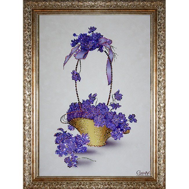 Картина Корзина с фиалками в багете c кристаллами Swarovski, светлый фон