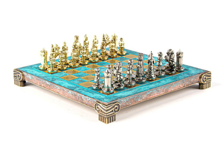 Шахматы на патинированной доске Византийская Империя Manopoulos MP-S-1-20-TIR, вид профиль