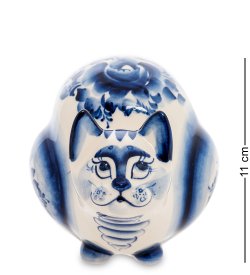 Копилка Пузатая Кошечка Голубая гжель