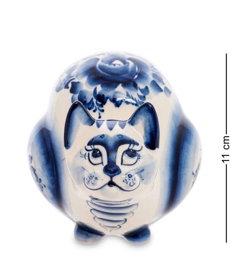 Копилка Пузатая Кошечка Голубая гжель ГЛ-517