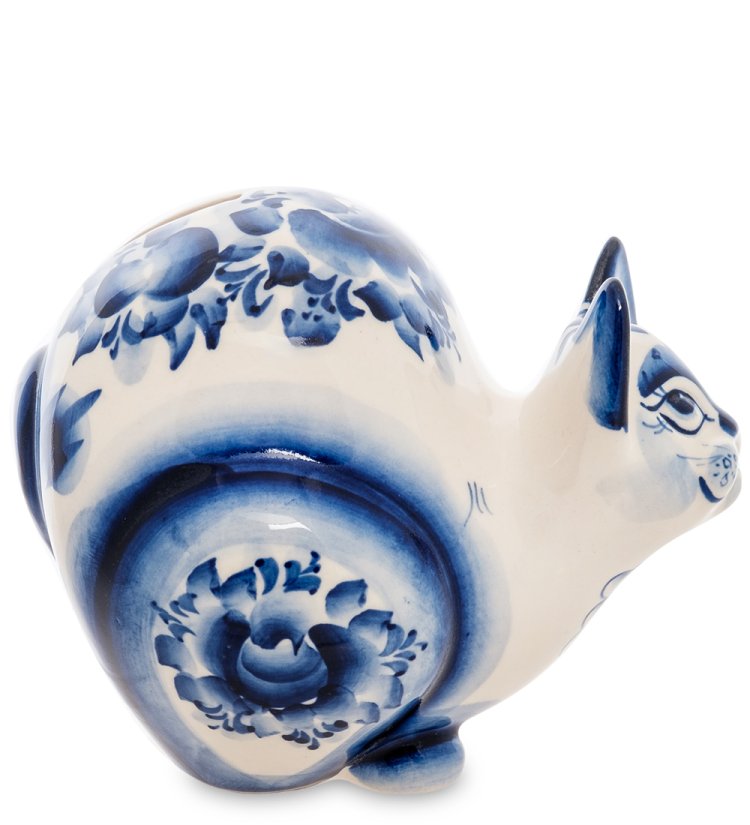 Копилка Пузатая Кошечка Голубая гжель ГЛ-517, фотография сбоку