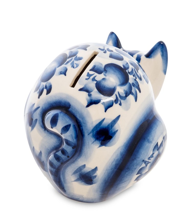 Копилка Пузатая Кошечка Голубая гжель ГЛ-517, фотография со спины