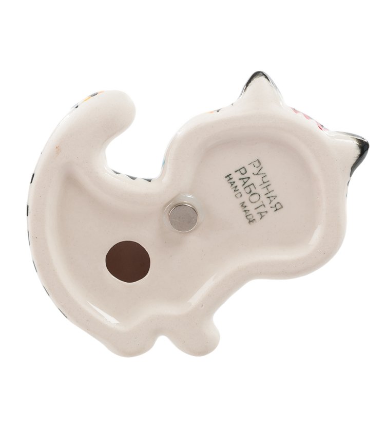 Магнит Кот голова Цветная гжель ГЛ-393, фотография с обратной стороны