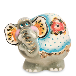 Фигурка Веселый слон с золотыми деталями Цветная гжель