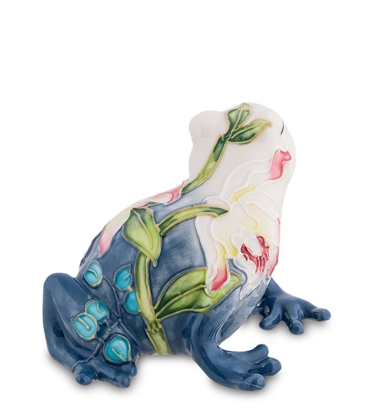Статуэтка из фарфора Бело-Синяя Лягушка с Лилиями Pavone JP-96/ 26, фотография со спины