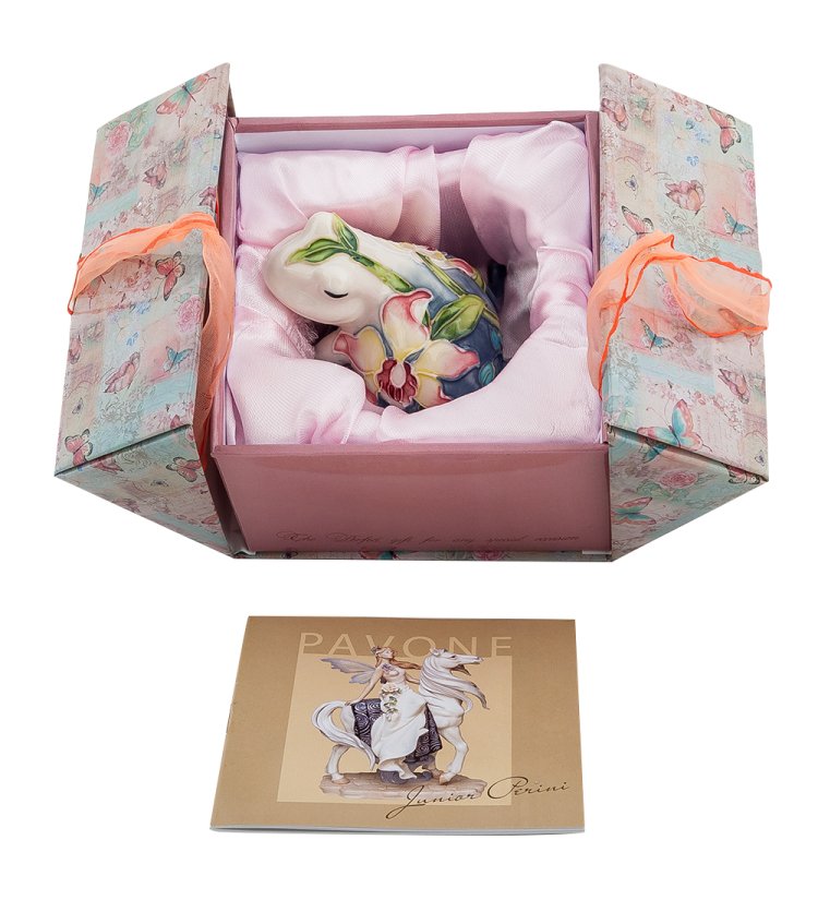 Статуэтка из фарфора Бело-Синяя Лягушка с Лилиями Pavone JP-96/ 26, фотография в упаковке