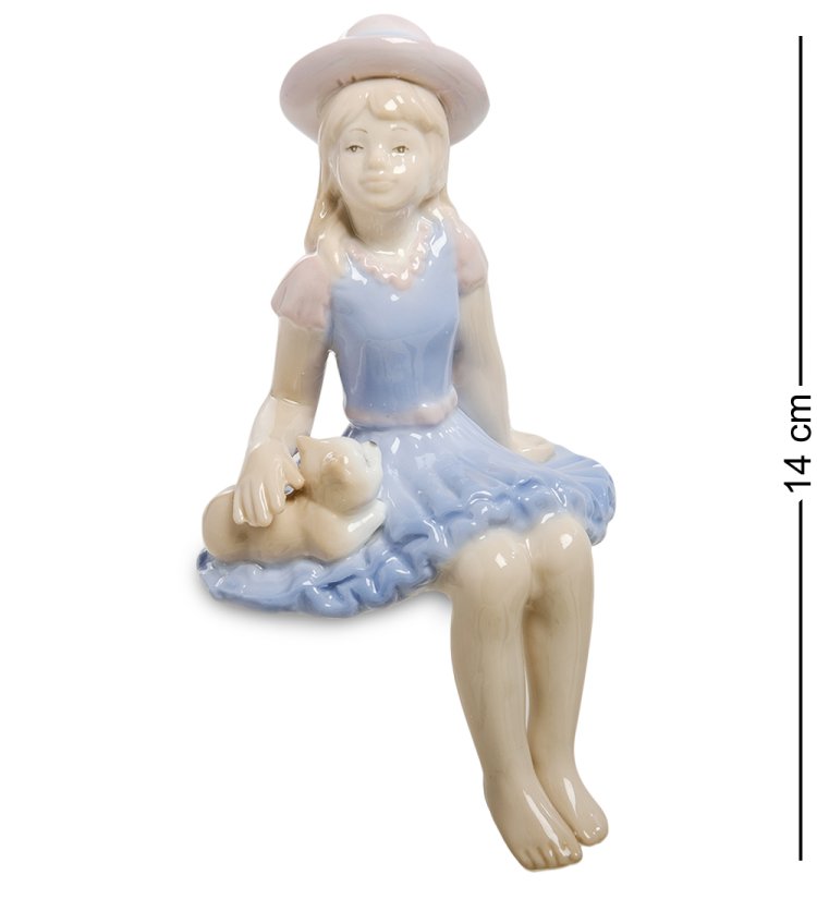 Статуэтка из фарфора на край полки Девочка с котенком Pavone JP-49/11