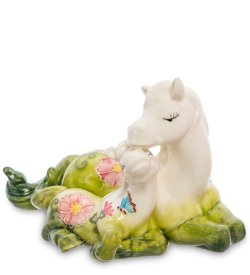 Статуэтка из фарфора Мама Лошадка - Зеленый Декор с цветами