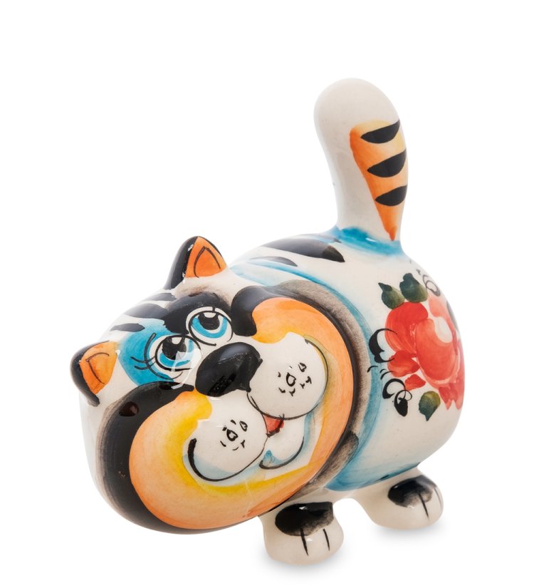 Фигурка Котик Барсик Цветная гжель ГЛ-145, фотография сбоку