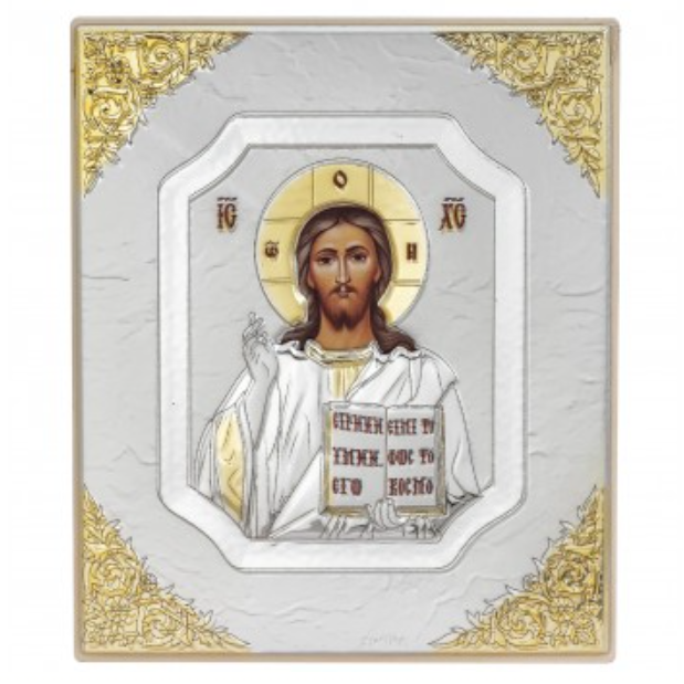 Икона Иисус Христос в рамке с золотыми узорами, Размер 12x14 см Slevory 628SW1FWC