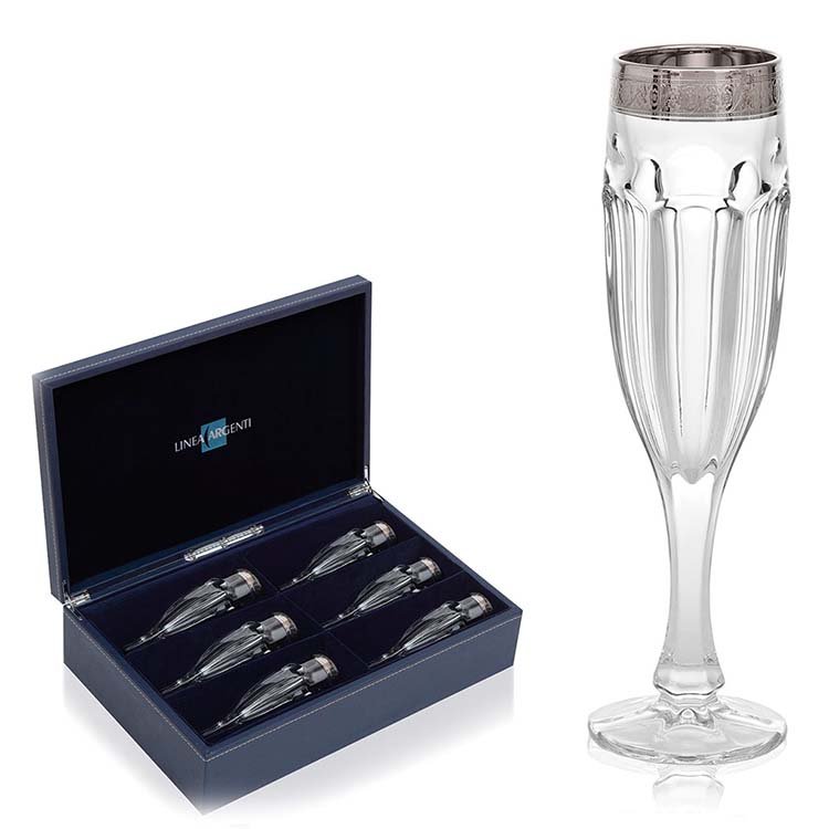 Набор бокалов для шампанского с платиновым декором Linea Argenti CR1762BC