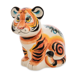 Копилка Большой цветной Тигр Цветная гжель