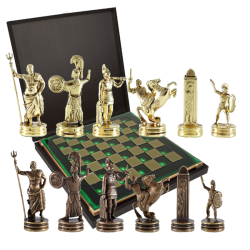 Шахматы Троянская война, зеленая доска, фигуры бронзовые