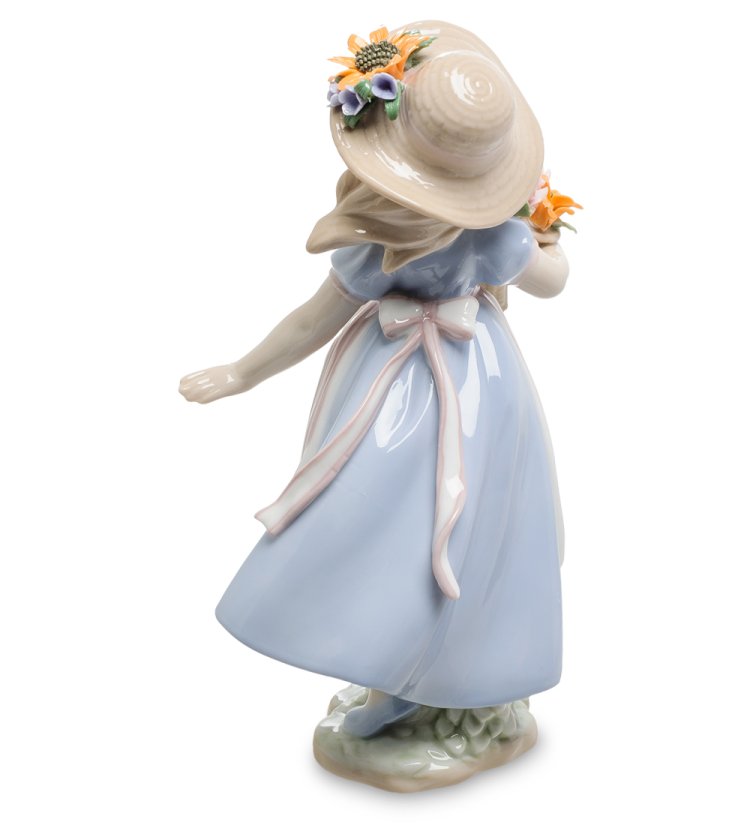 Статуэтка из фарфора Девочка с корзиной цветов в шляпке Pavone JP-22/31, фотография со спины