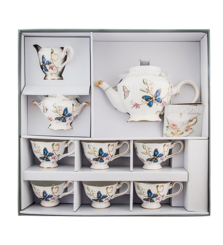 Чайный сервиз на 6 персон из фарфора Райский сад Pavone JK- 46, фотография в упаковке