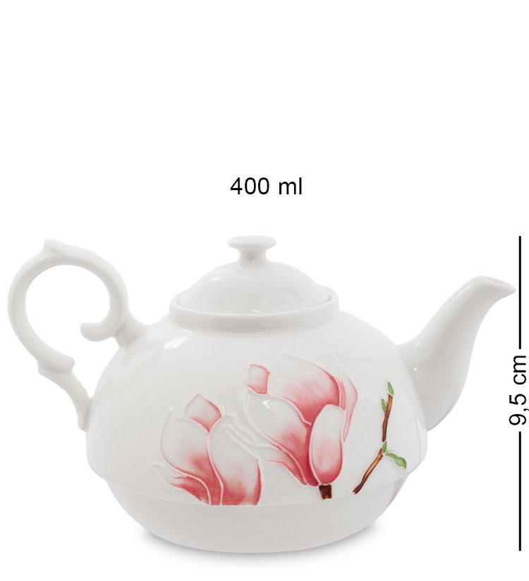 Чайная пара с чайником из фарфора Цветущая сакура, ручная роспись Pavone JS-04, фотография чайника