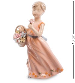 Статуэтка из керамики Девочка в оранжевом платье с цветами