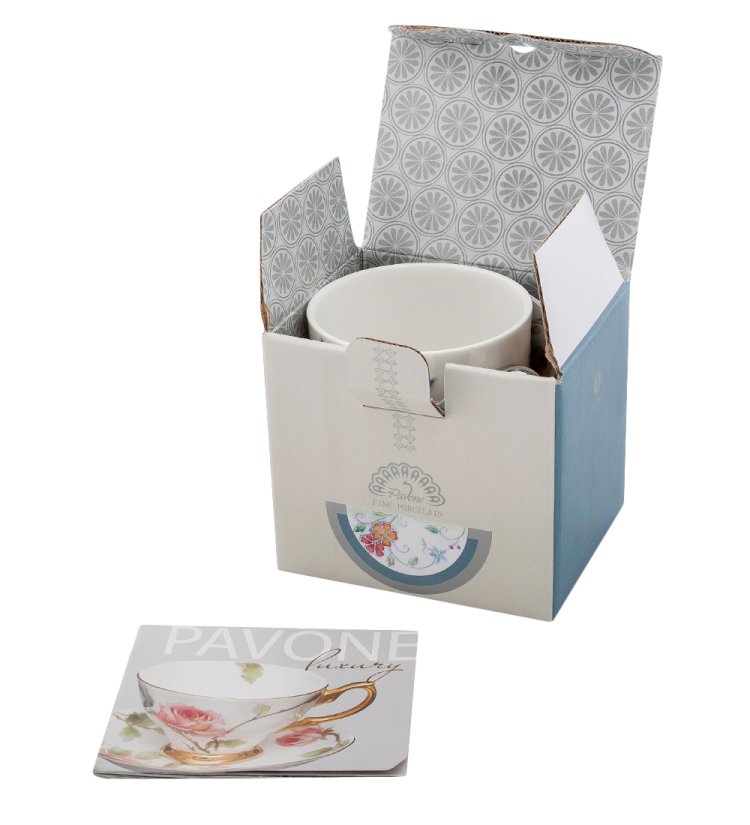 Кружка из фарфора Голубая бабочка Pavone JS-34, упаковочный вид