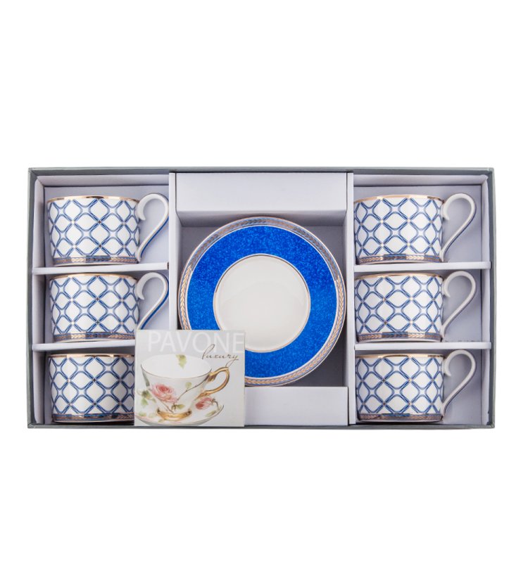 Чайный набор на 6 персон из фарфора Элегантность Pavone JK- 91, фотография в упаковке