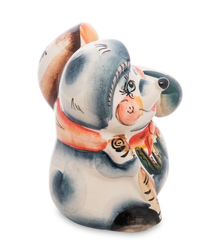 Статуэтка Ежик с грибом Цветная гжель ГЛ-134, фотография сбоку