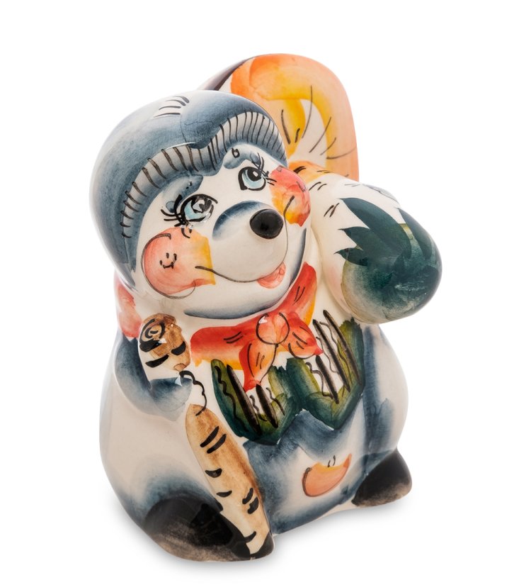 Статуэтка Ежик с грибом Цветная гжель ГЛ-134, фотография спереди