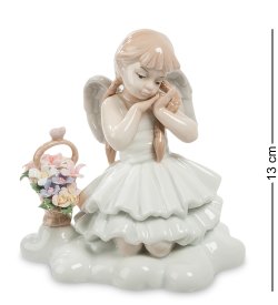 Статуэтка из фарфора Девочка Ангел с корзинкой цветов на облаке